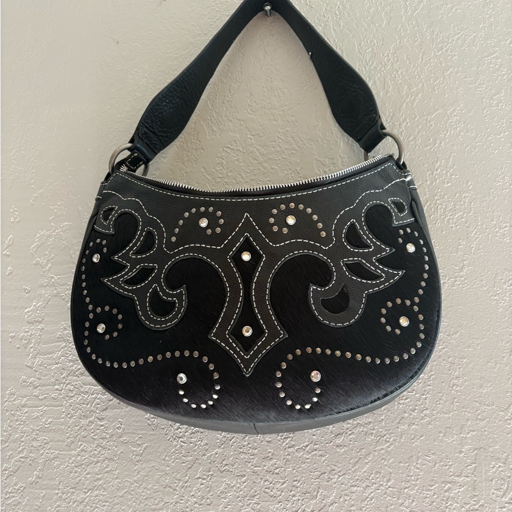 American West Black and Silver Embellished Shoulder Bag